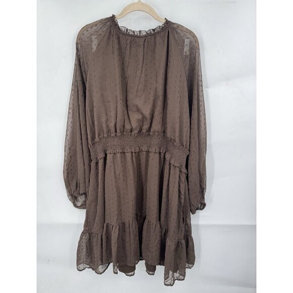 Old Navy Plus Size Dress Women 2X Brown Sheer Smocked Waist Ruffle Peasant - Picture 2 of 10